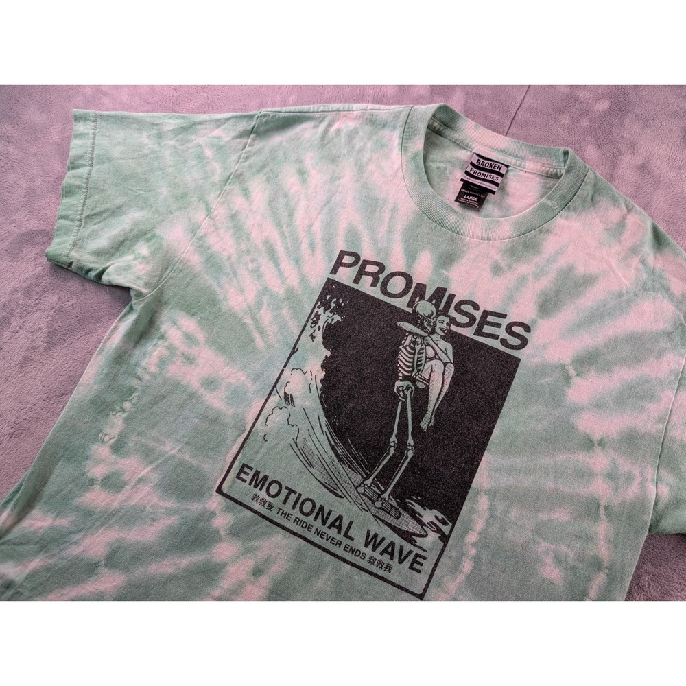 Broken Promises Emotional Wave Tie Dye Graphic T-Shirt Green Mens Large